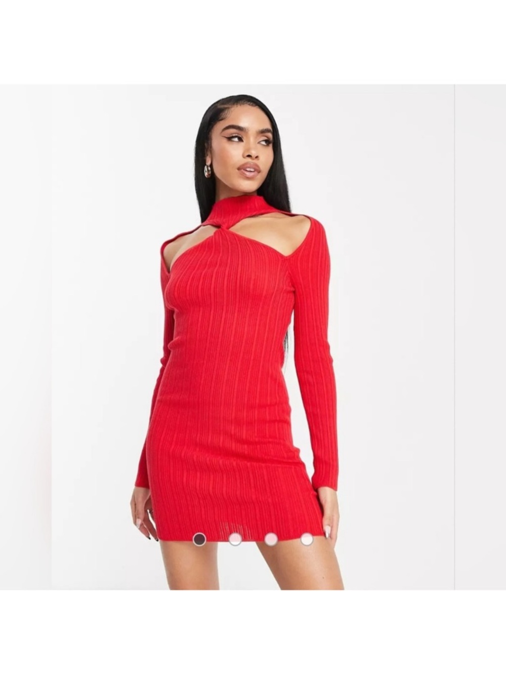 ASOS Red Ribbed Cutout Mini Dress - Picture 2 of 10